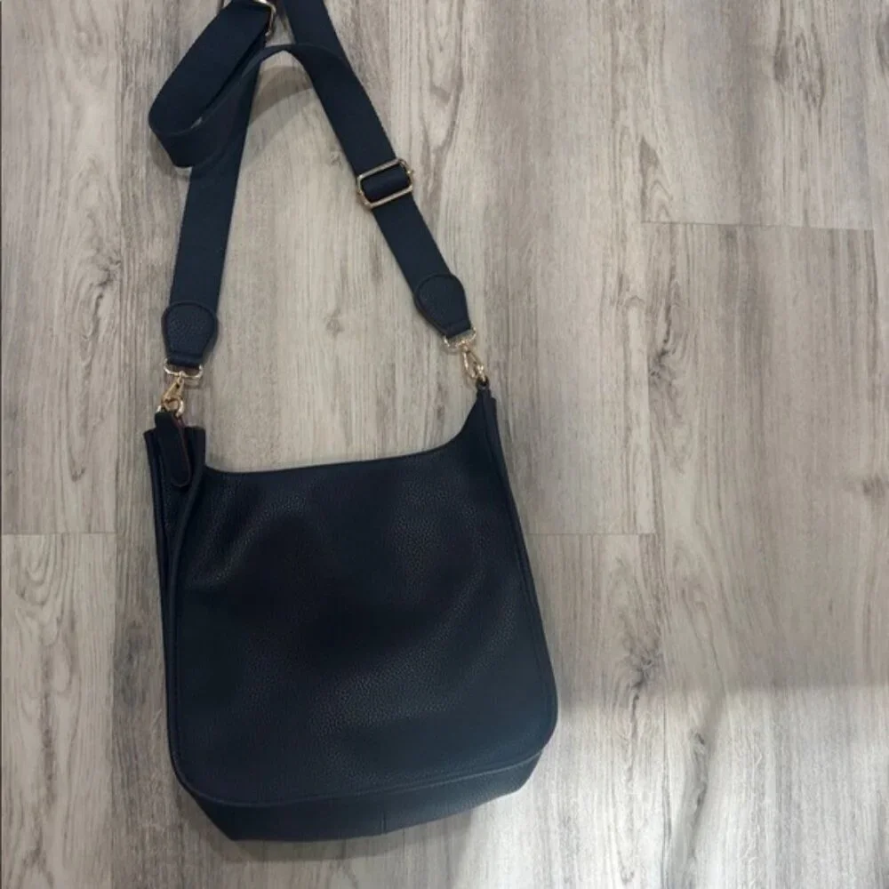 Navy faux leather crossover bag